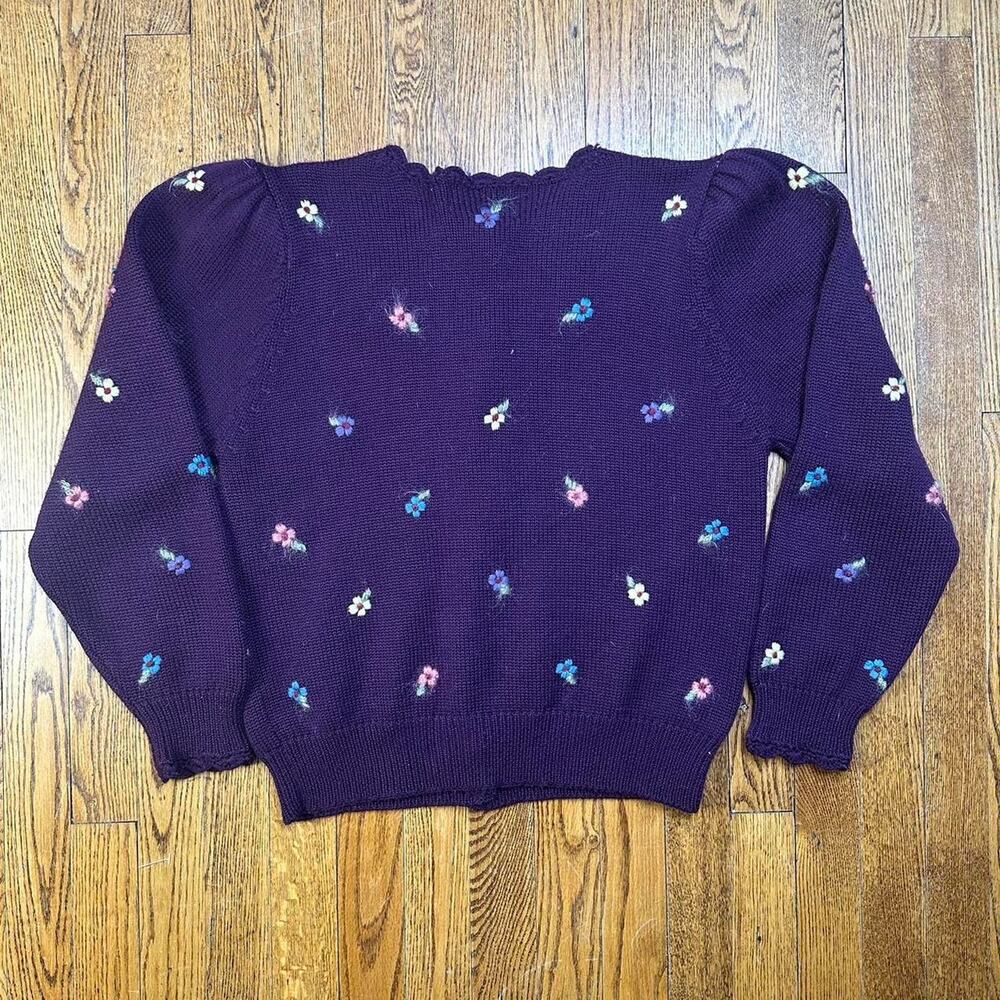 Vintage 90s Herman Geist Purple Wool Blend Cardigan Sweater - Picture 4 of 4